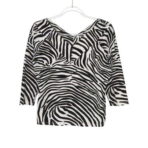 1990s Vintage Zebra Print V-Neck Top Ann Trinity Zebra Blouse Small Retro Animal - Picture 2 of 5